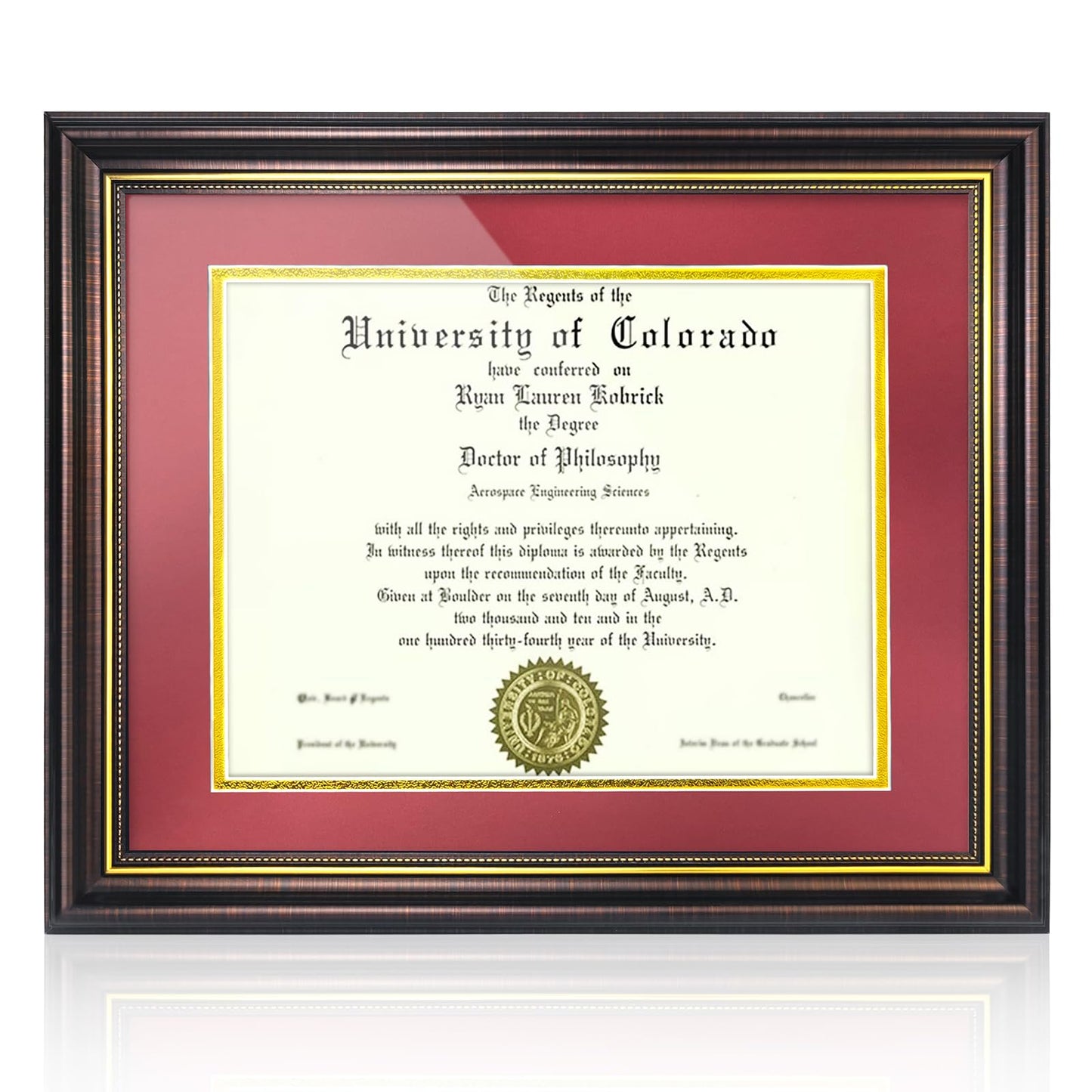 Red Brown Finish Document Degree Frame with Gold Beads HD Plexiglass Certificate Frame mysite