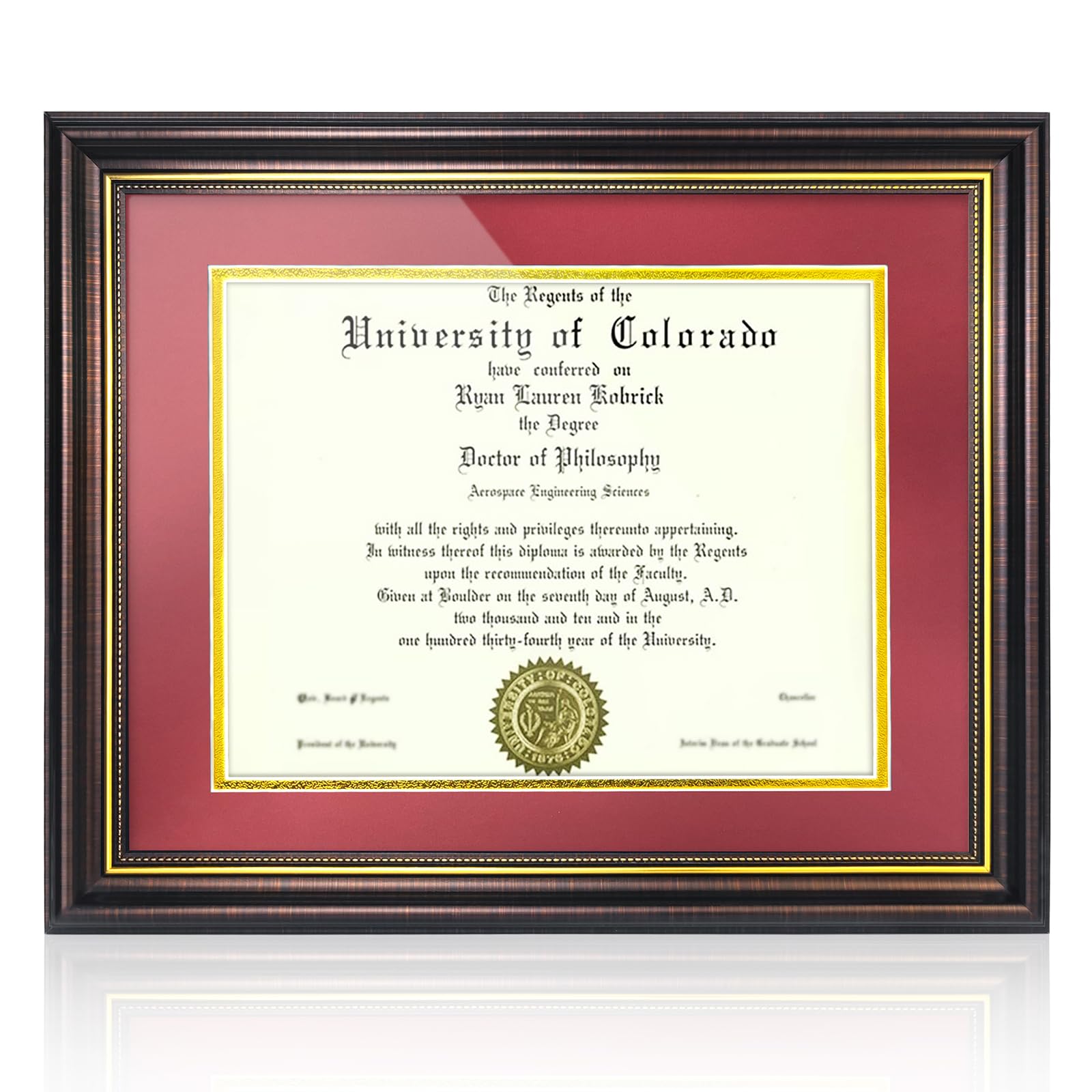 Red Brown Finish Document Degree Frame with Gold Beads HD Plexiglass Certificate Frame mysite