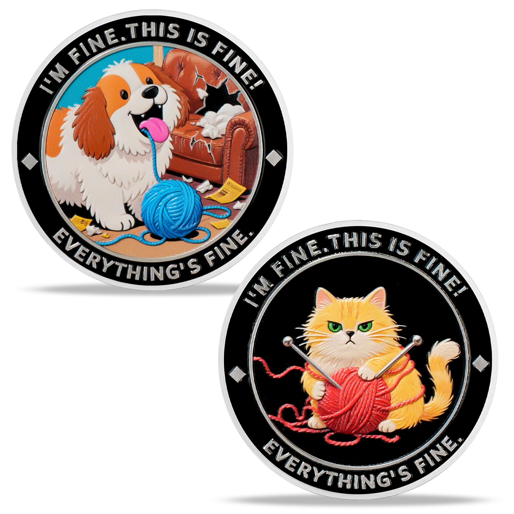 I am Fine It is Fine Everything is Fine Challenge Coins with Dog Cat Design mysite