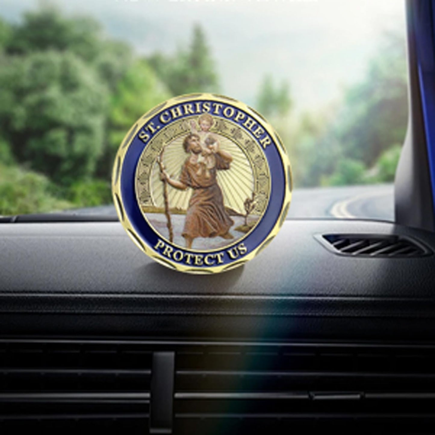 St Christopher Challenge Coin Protect Us Patron Saint of Travelers Prayer Safety St Christopher Car Medal Commemorative Gift mysite