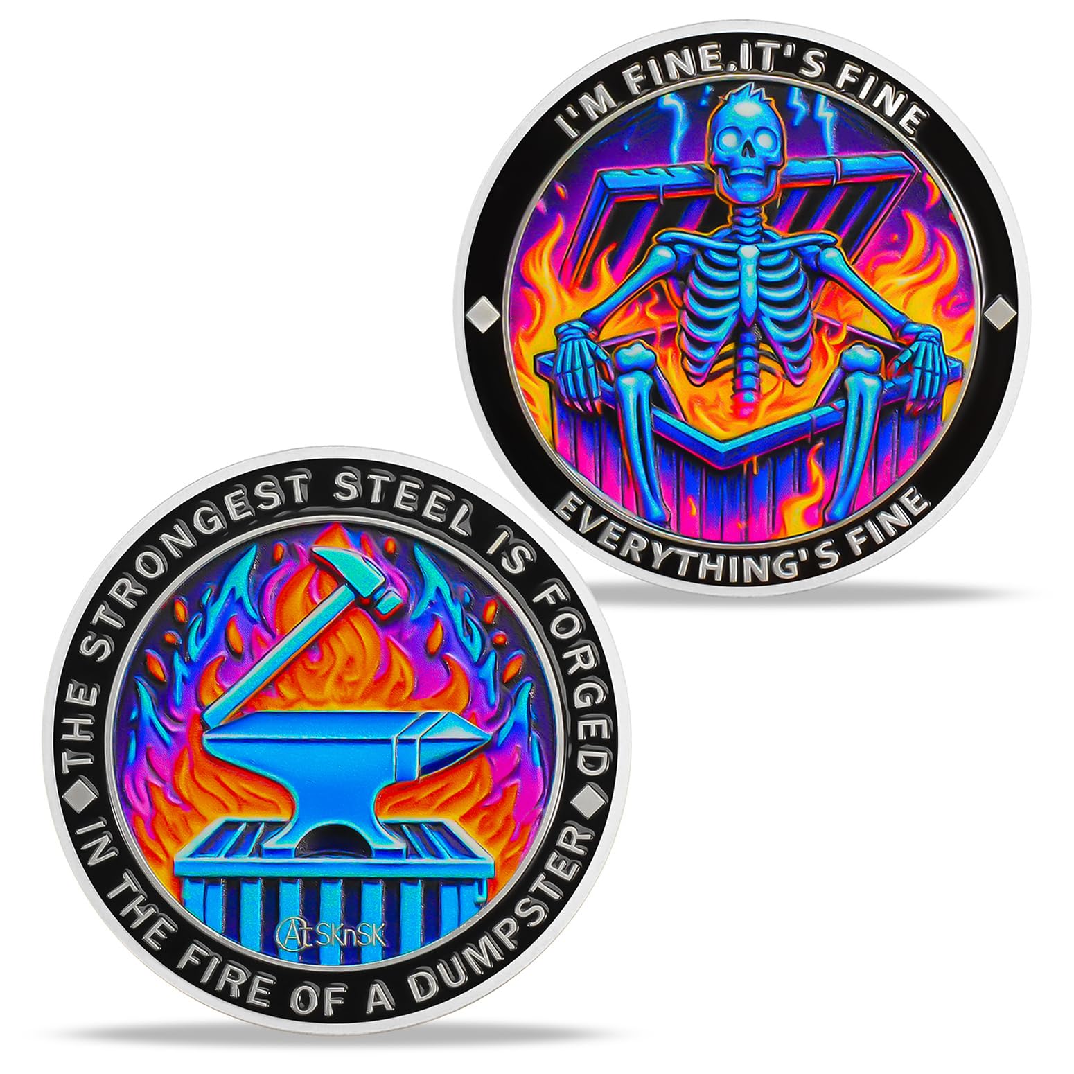 Gradient Skeleton Dumpster Fire Challenge Coin mysite