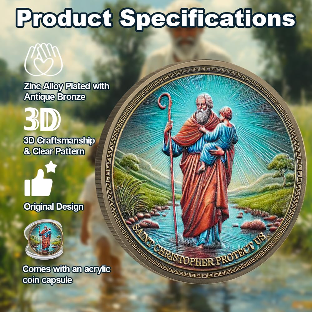 Saint Christopher Christian Challenge Coin with Prayer for Protection mysite