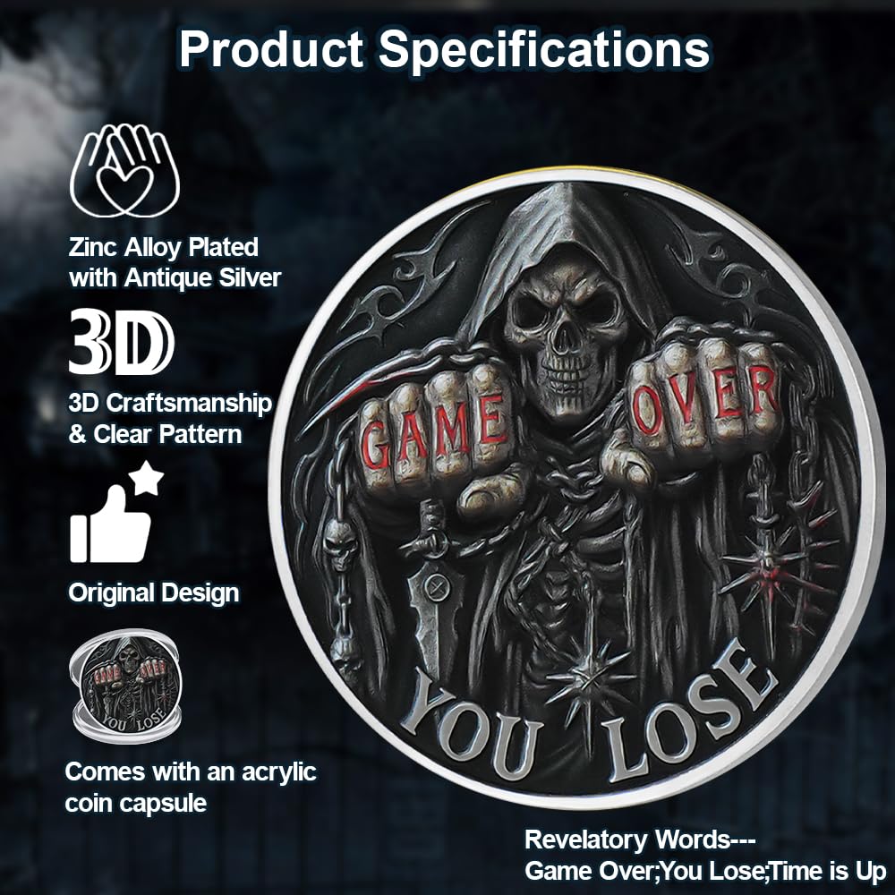 Game Over, You Lose-Time is Up Memento Mori Skull Challenge Coin mysite