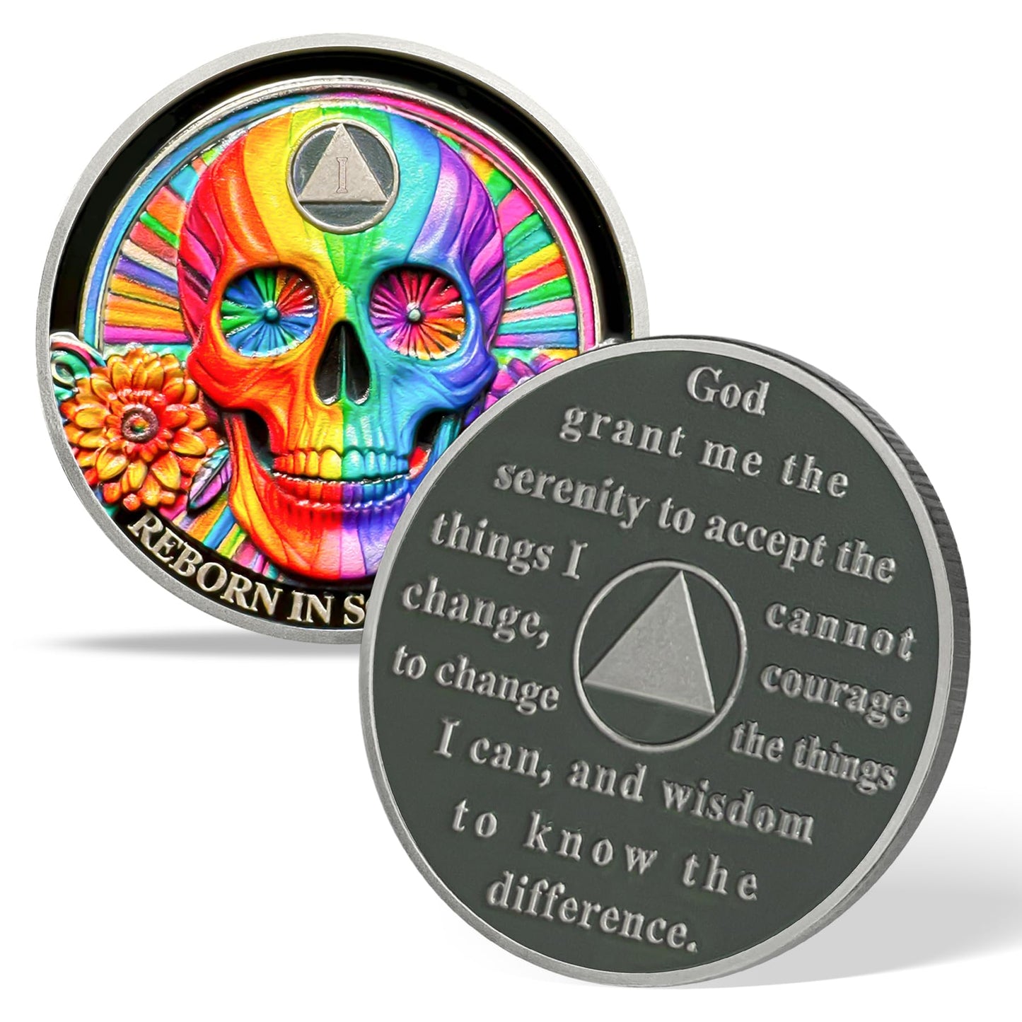 Personalized Double Flower Black Butterfly Sobriety Coin mysite