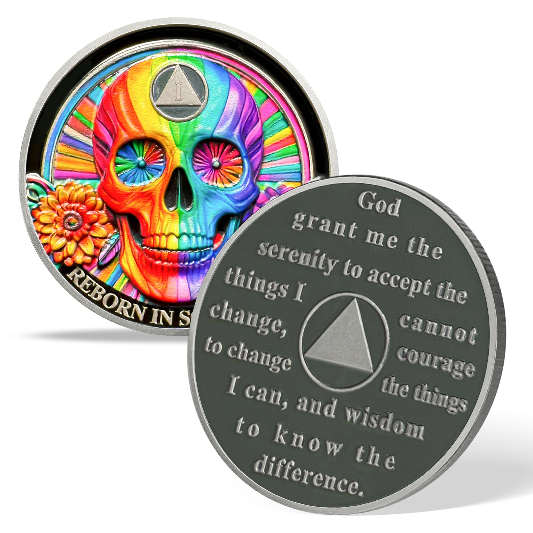 Personalized Double Flower Black Butterfly Sobriety Coin mysite