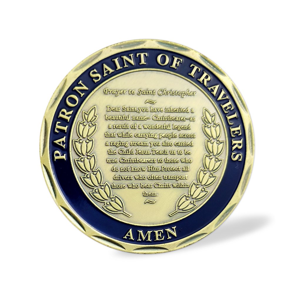 St Christopher Challenge Coin Protect Us Patron Saint of Travelers Prayer Safety St Christopher Car Medal Commemorative Gift mysite