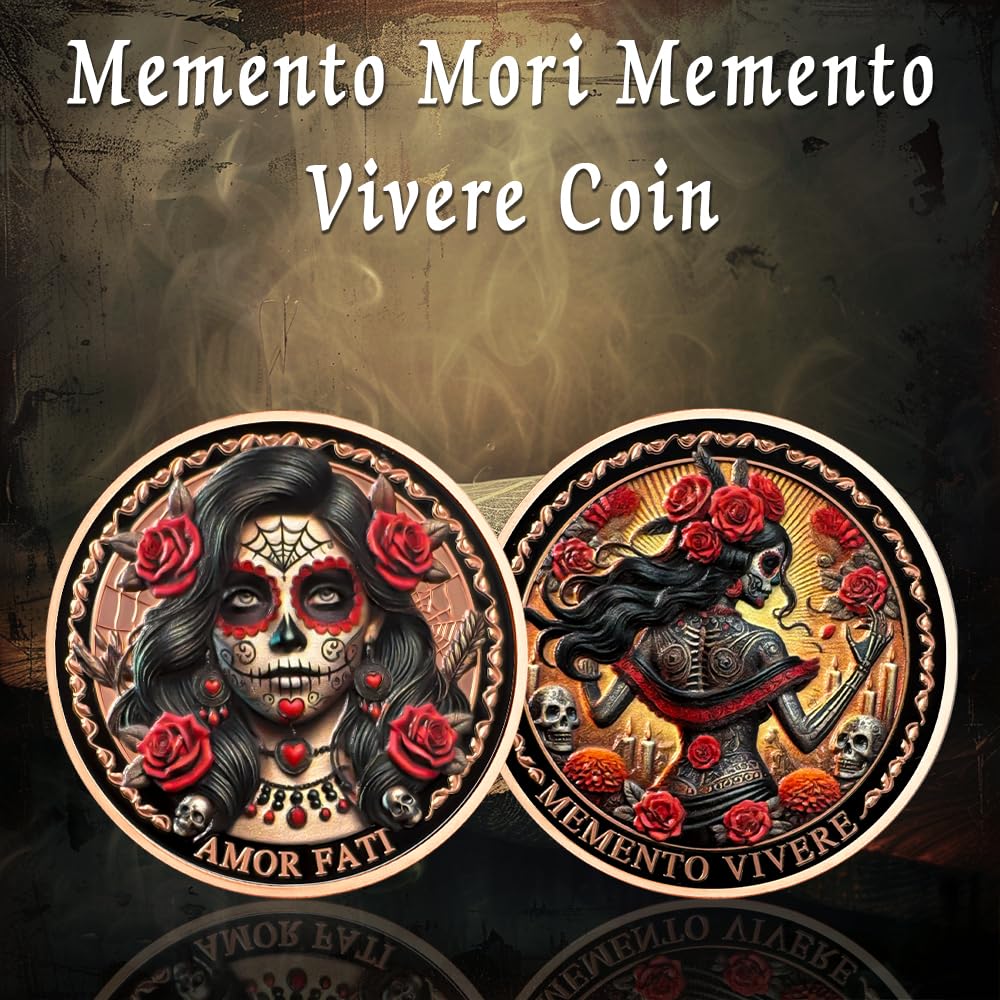 Amor Fati Day of The Dead Inspired Daily Stoic Reminder Memento Challenge Coin mysite