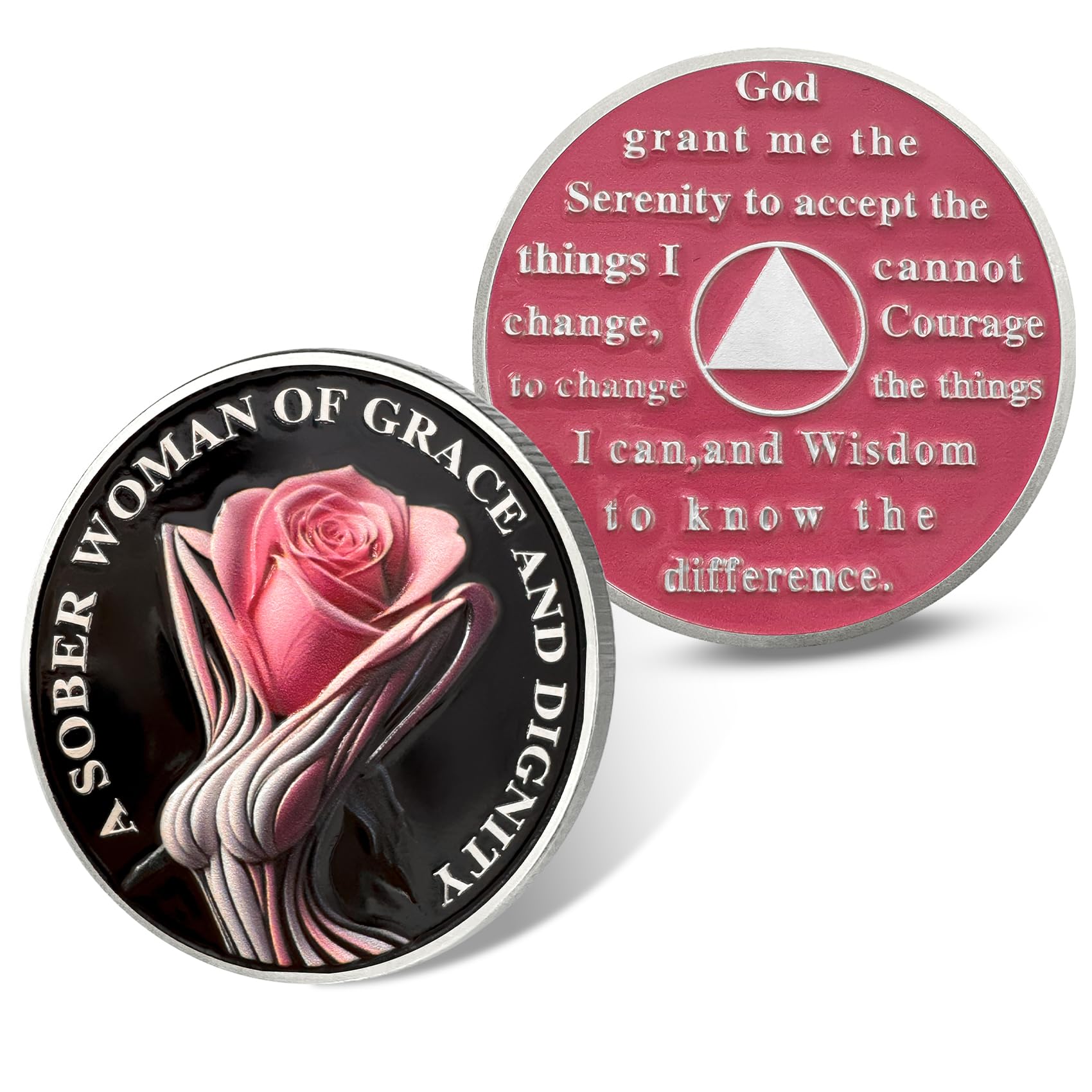 Rose AA Affirmation Sobriety Coins with Serenity Prayer mysite