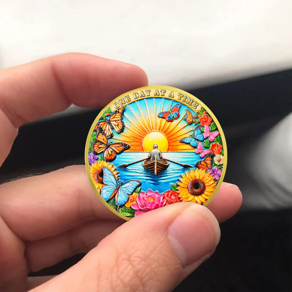 Flower Butterfly and Rising Sun Sobriety Coin mysite