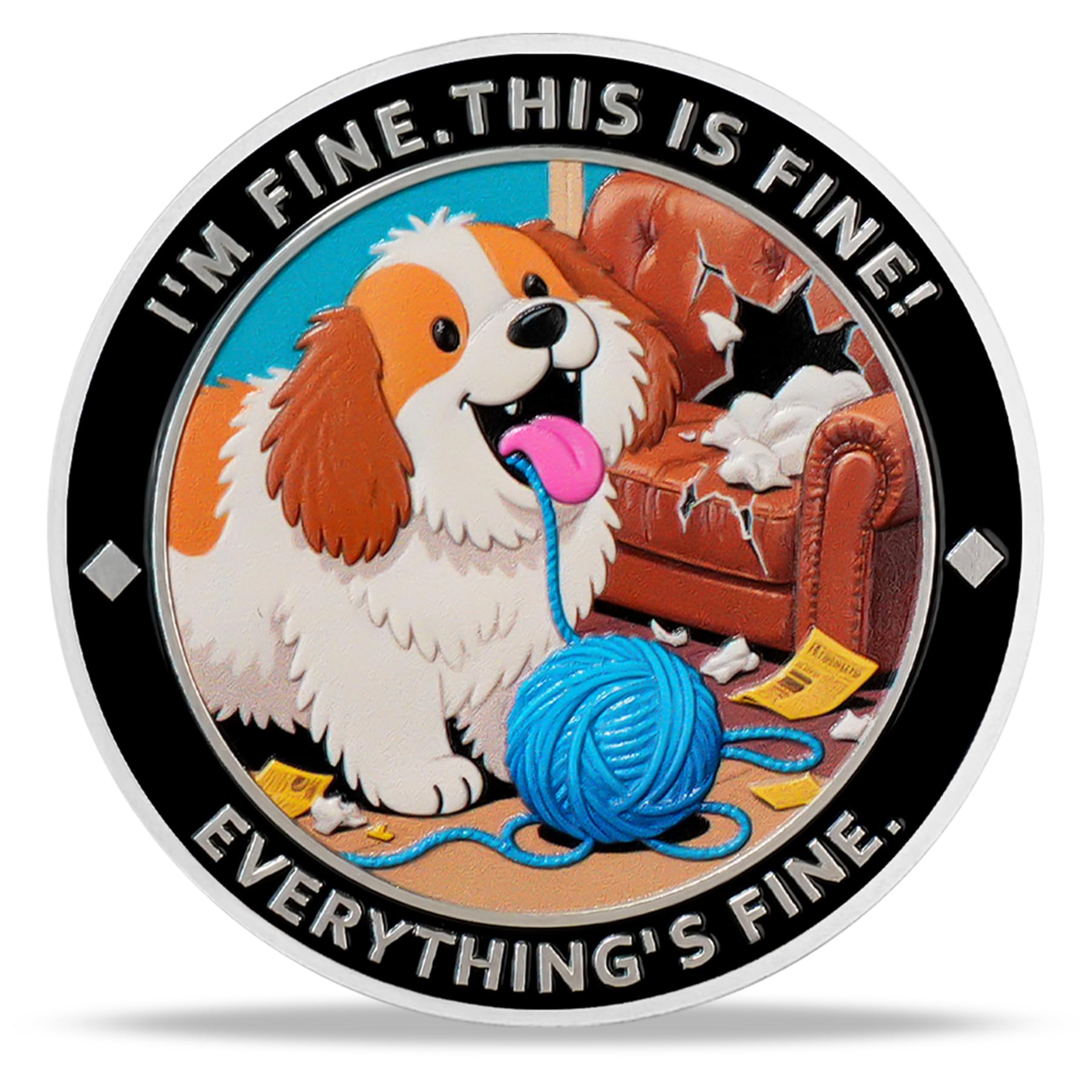 I am Fine It is Fine Everything is Fine Challenge Coins with Dog Cat Design mysite