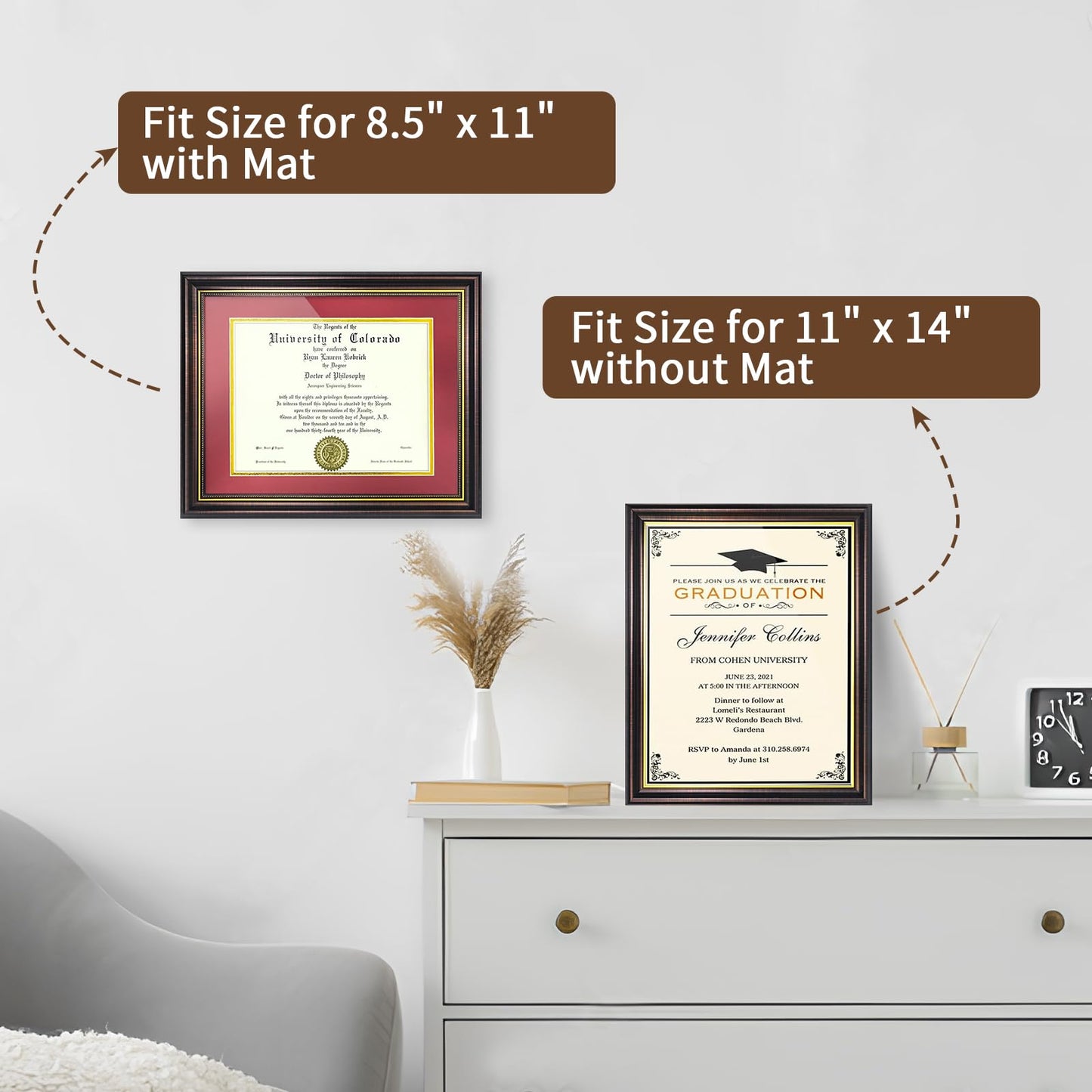 Red Brown Finish Document Degree Frame with Gold Beads HD Plexiglass Certificate Frame mysite