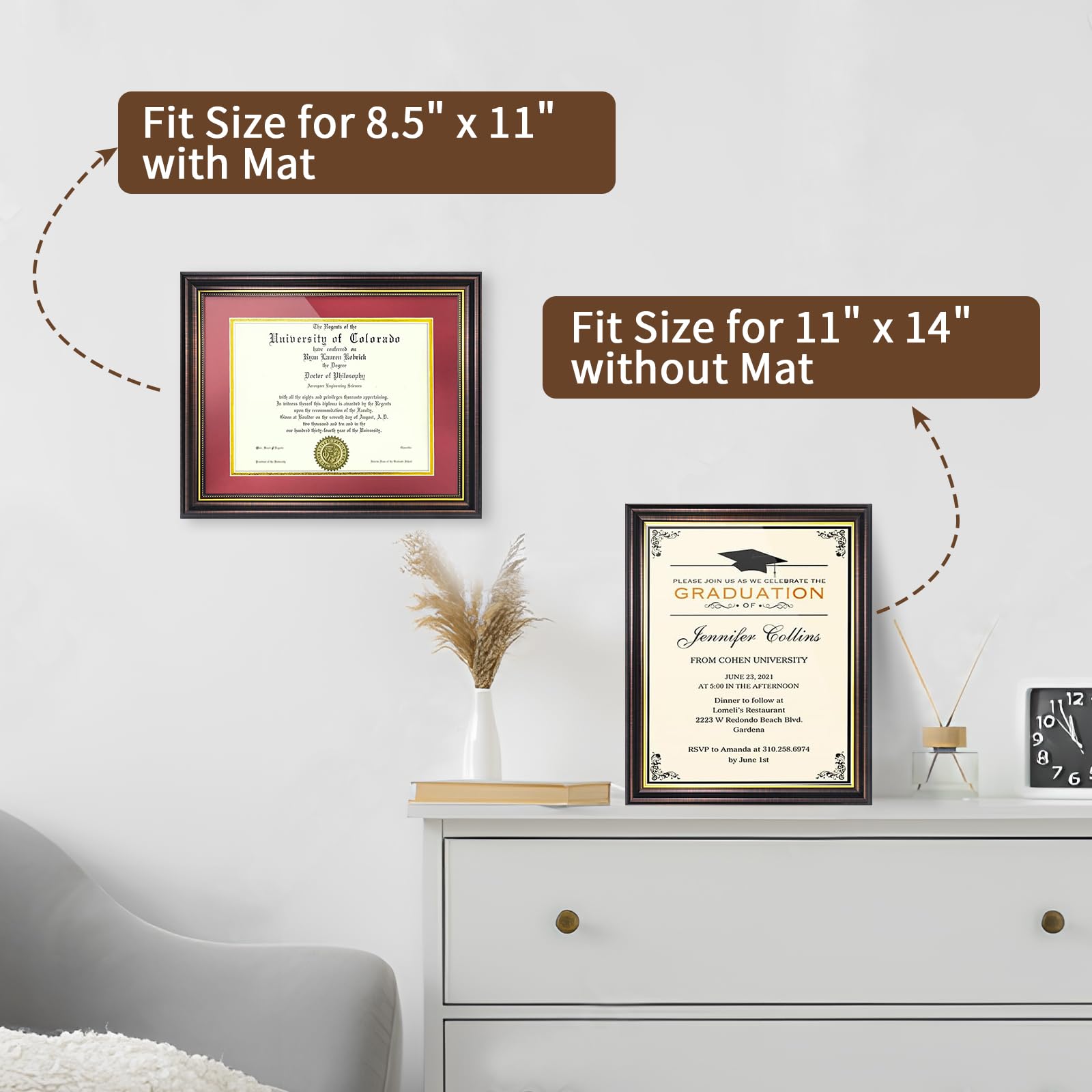 Red Brown Finish Document Degree Frame with Gold Beads HD Plexiglass Certificate Frame mysite