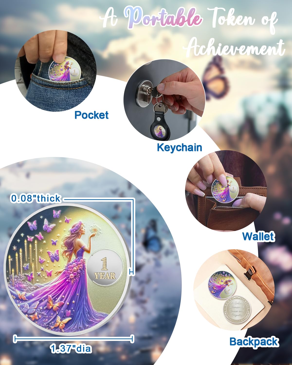 Purple Butterfly Fairy Sobriety Coin mysite