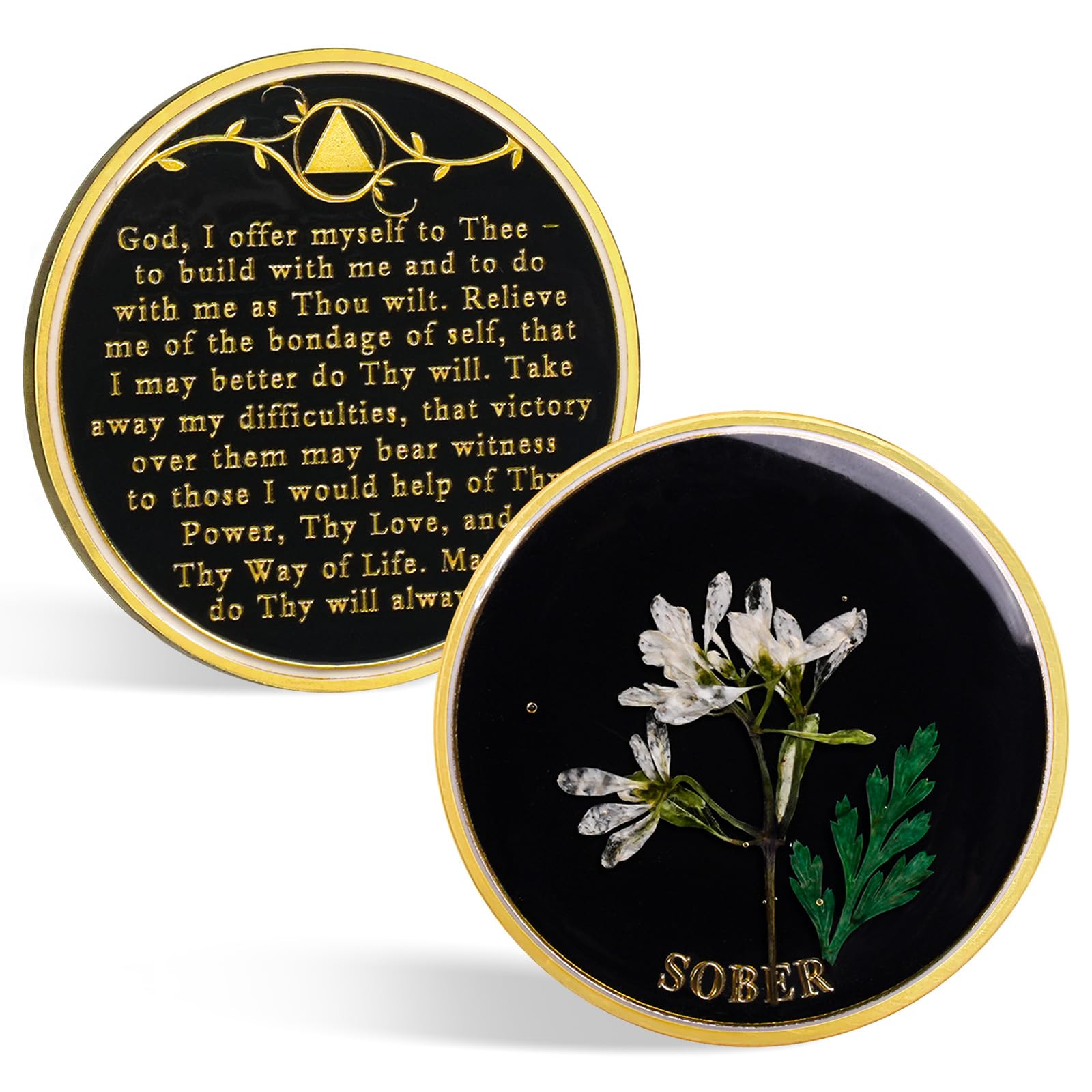Real Dried Pressed Flowers Handmade Snowdrop Resin Sobriety Coin mysite
