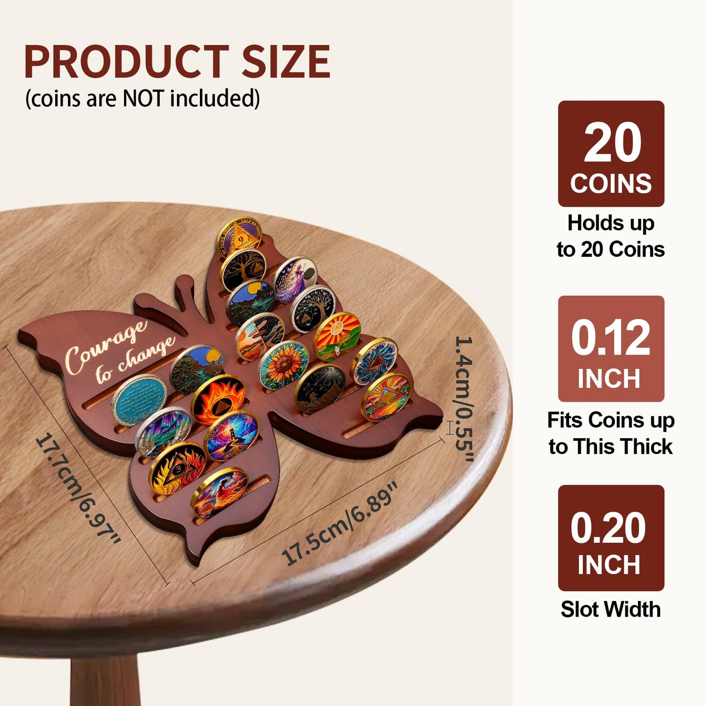 Solid Wood Sobriety Coin Holder Display Case with Courage to Change Design mysite
