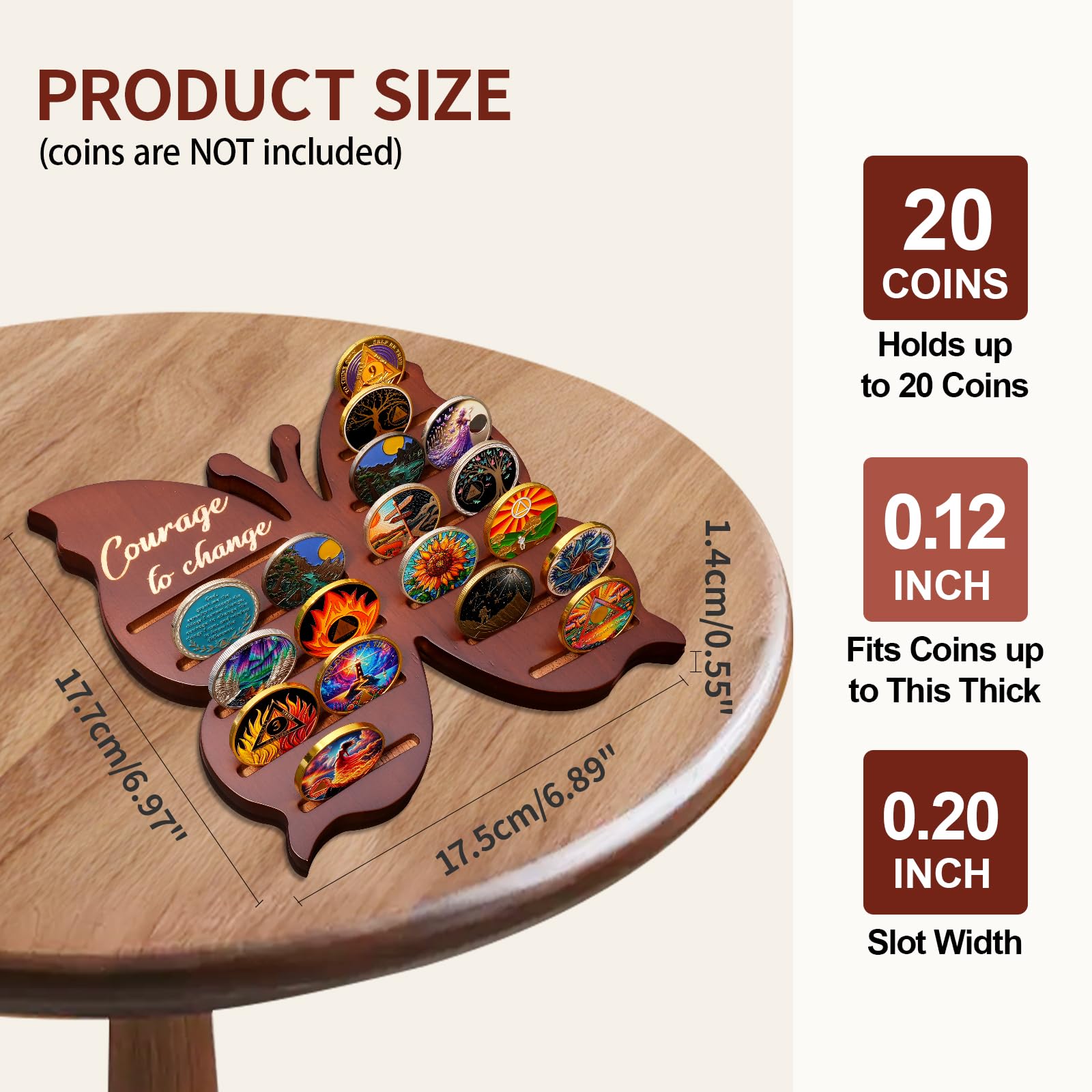 Solid Wood Sobriety Coin Holder Display Case with Courage to Change Design mysite