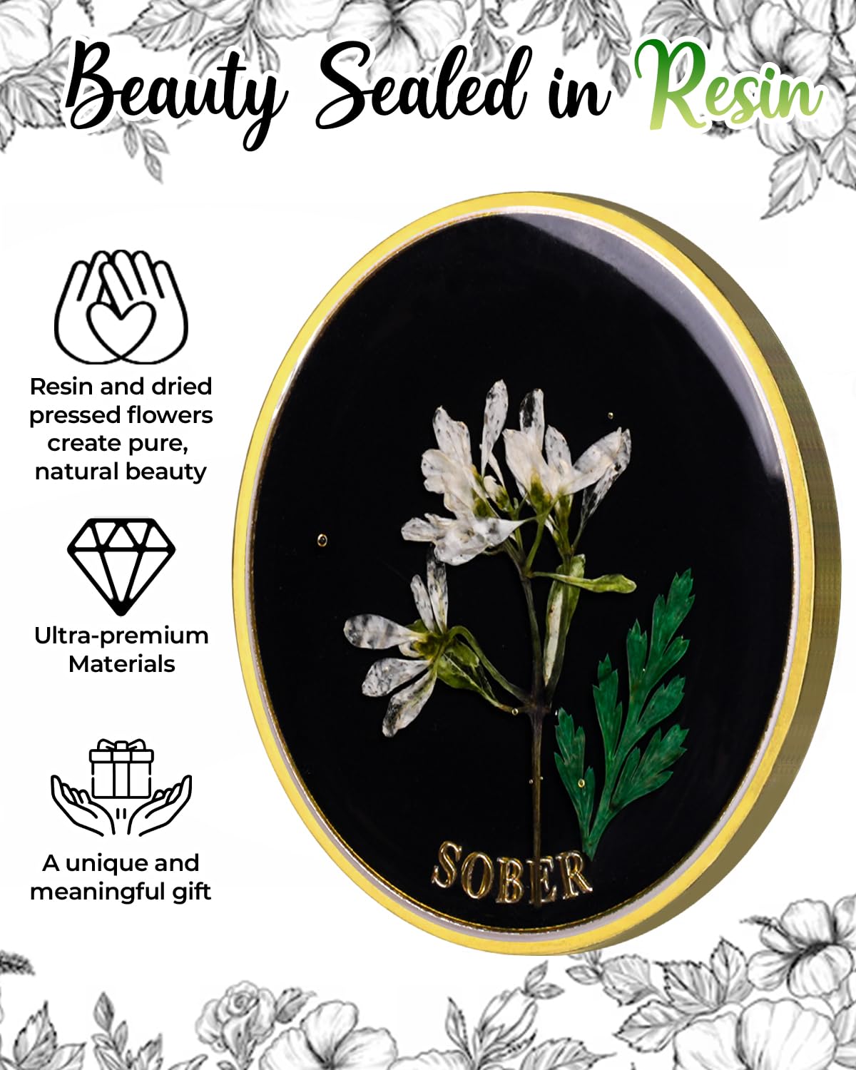 Real Dried Pressed Flowers Handmade Snowdrop Resin Sobriety Coin mysite