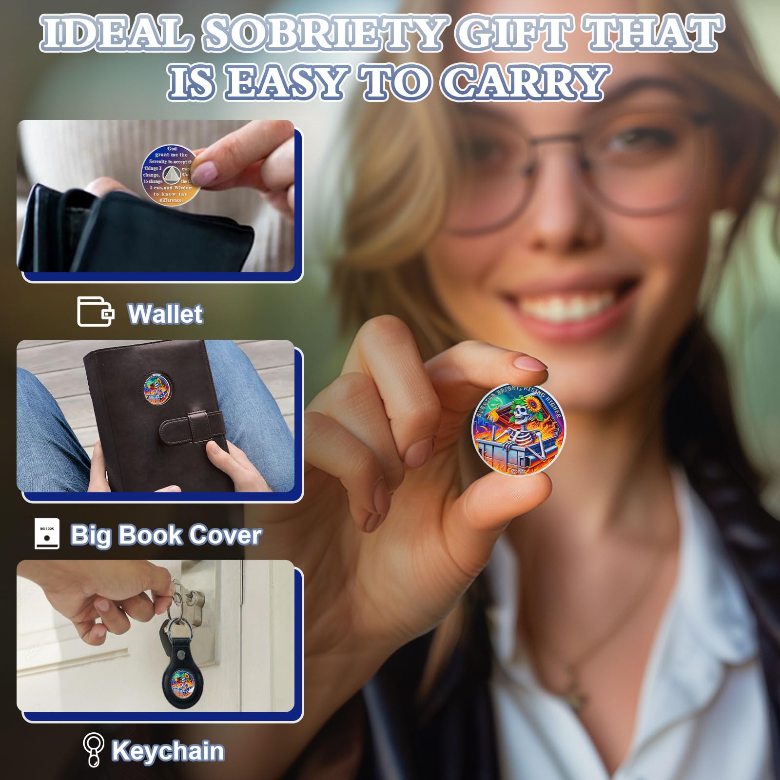 Personalized Reborn in Fire Sunflower Skeleton Sobriety Coin mysite