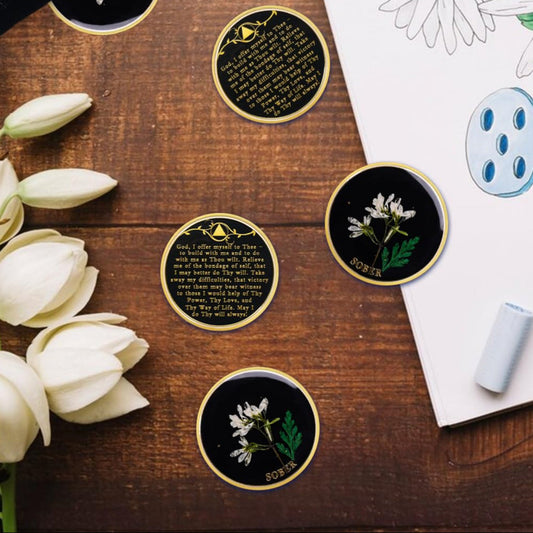 Real Dried Pressed Flowers Handmade Snowdrop Resin Sobriety Coin mysite