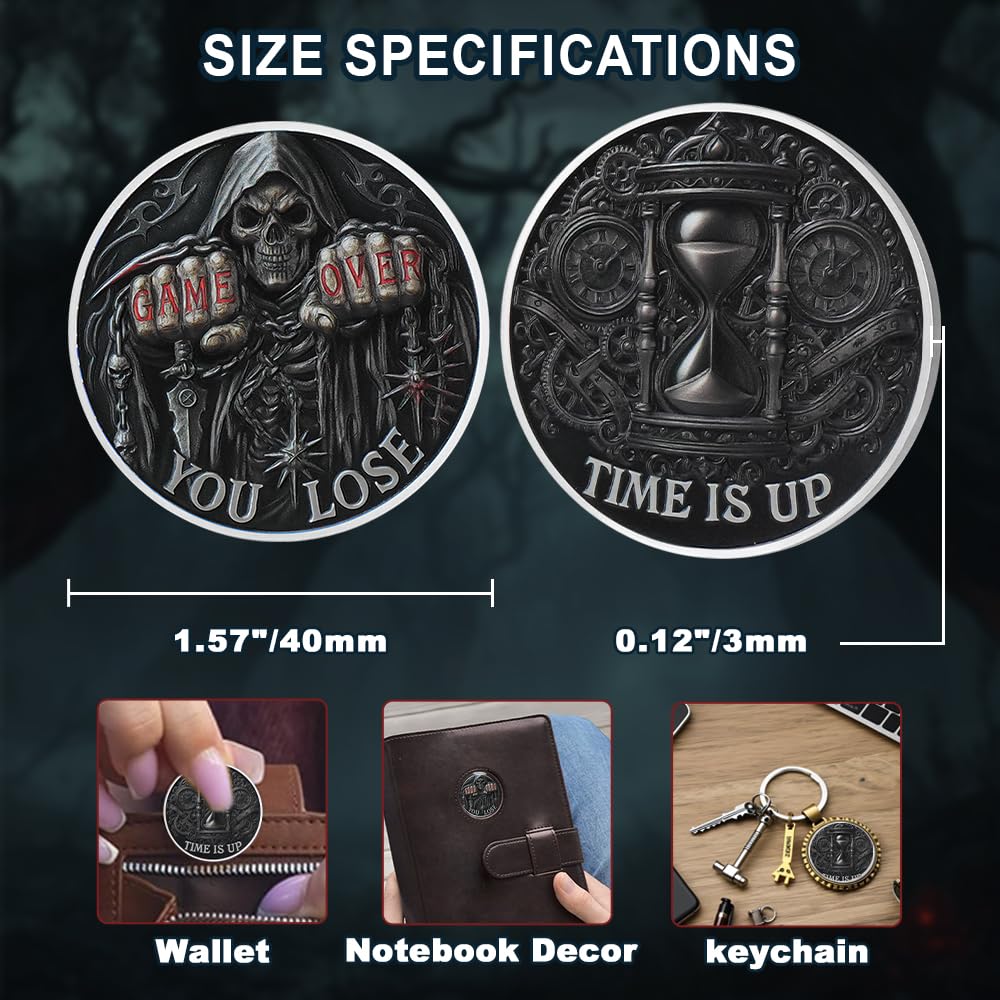 Game Over, You Lose-Time is Up Memento Mori Skull Challenge Coin mysite