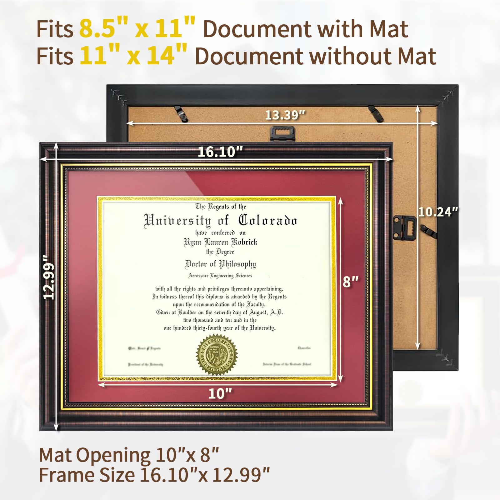 Red Brown Finish Document Degree Frame with Gold Beads HD Plexiglass Certificate Frame mysite
