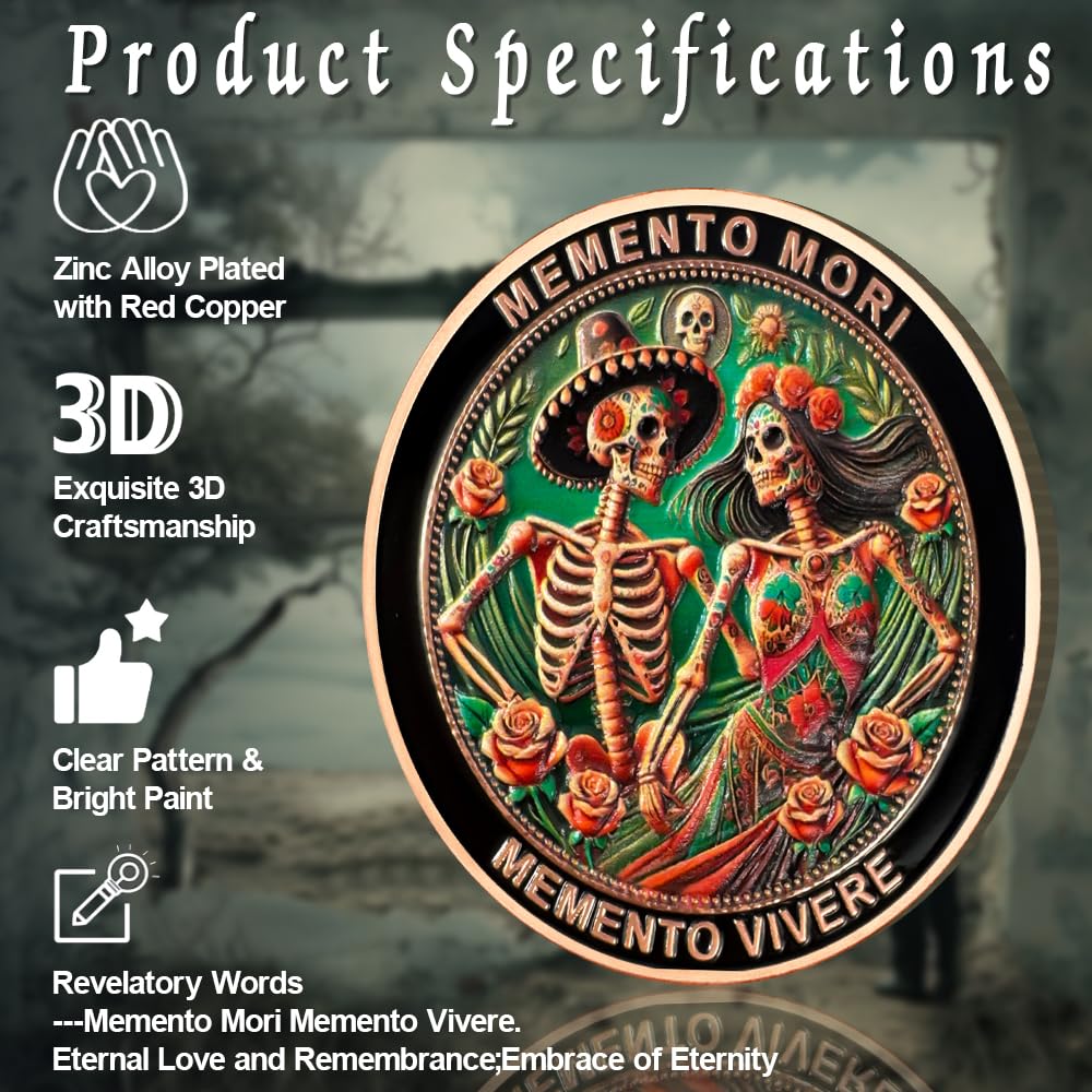 Eternal Love & Remembrance Skeleton Couple Dia de Los Muertos Memento Mori Coin mysite