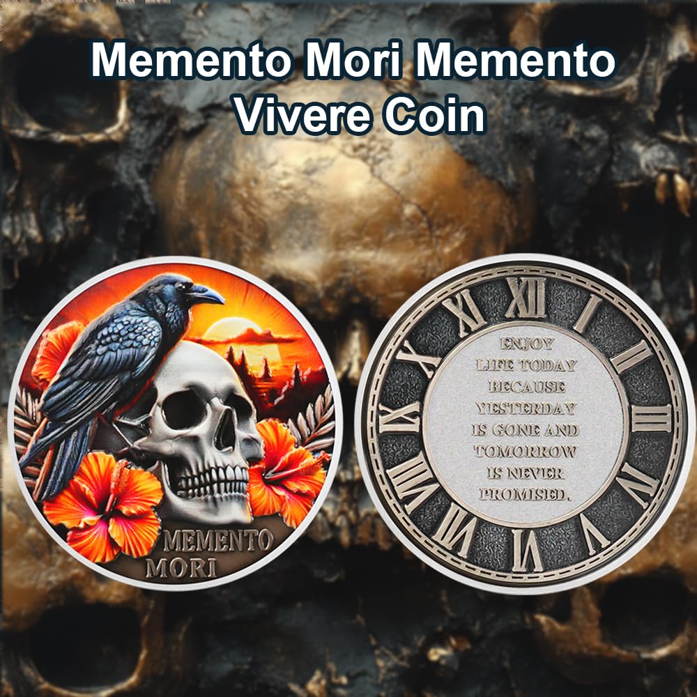 EDC Stoic Reminder Token Sunset & Floral Backgroind Inspiring Life & Death Stoicism Memento Mori Skull Challenge Coins mysite