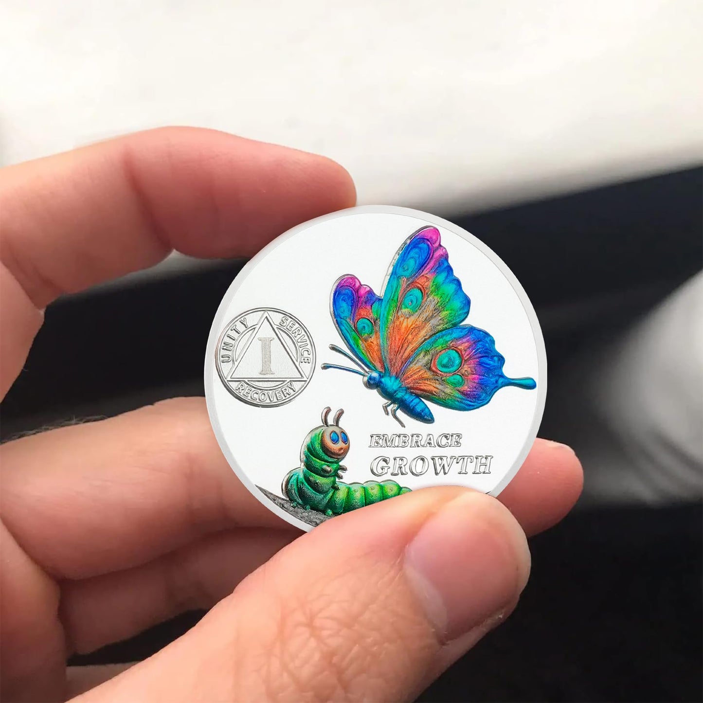 Personalized Cocoon to Butterfly Embrace Growth Sobriety Coin mysite