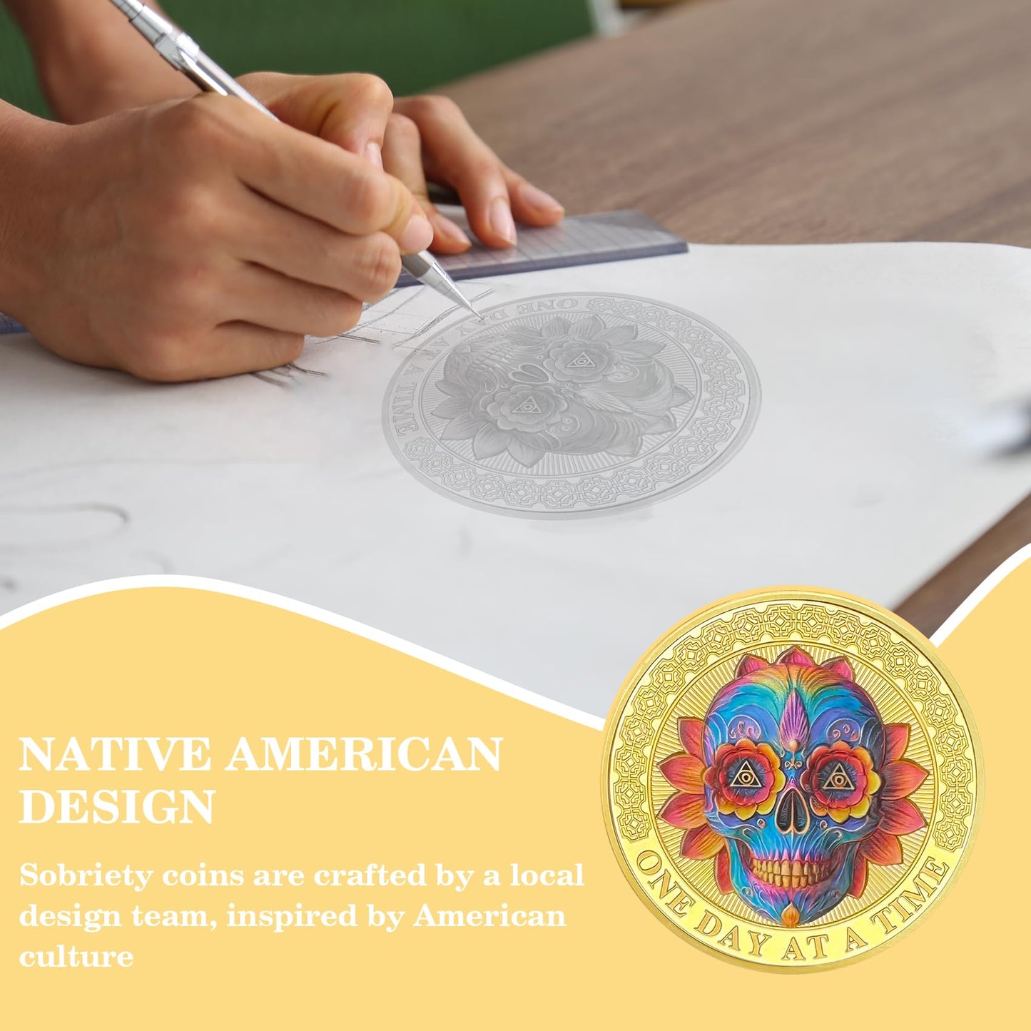 Colorful Skull Flower One Day at a Time Sobriety Coin mysite