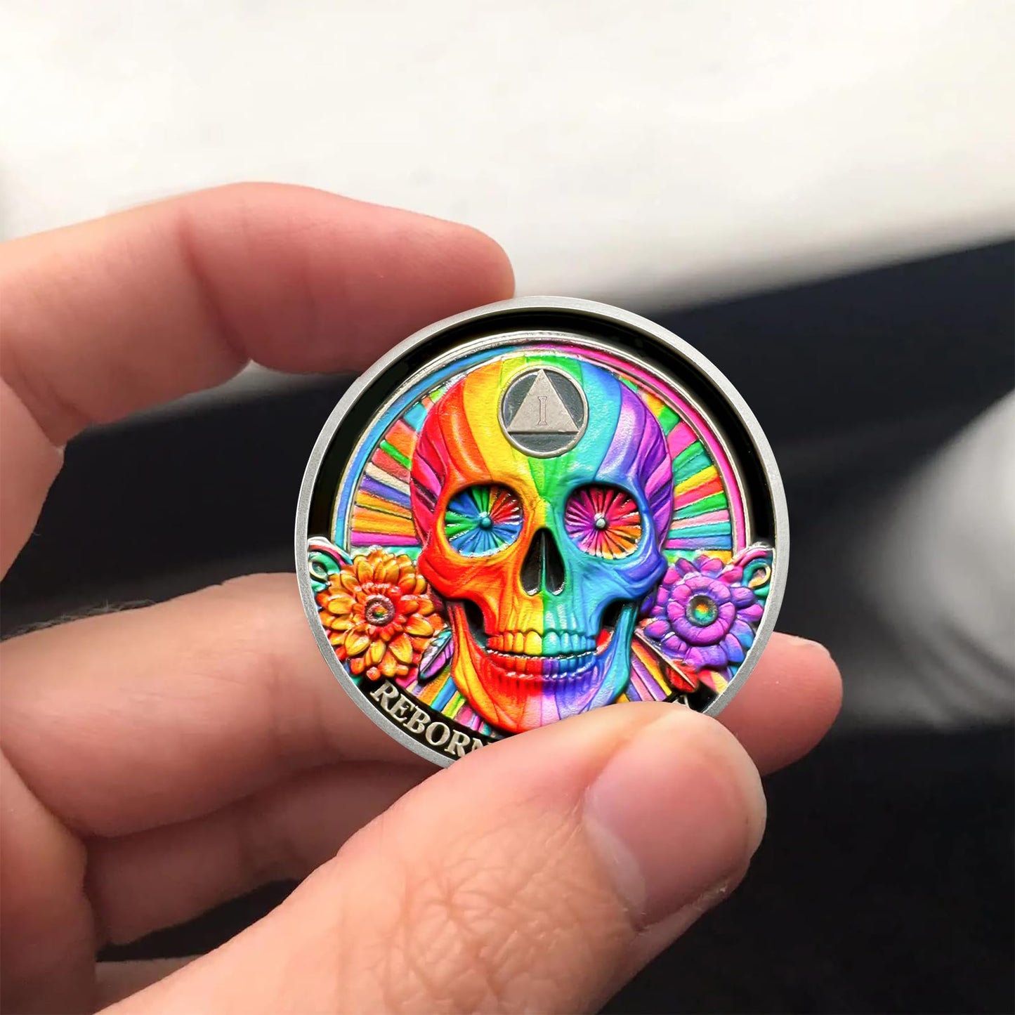 Personalized Double Flower Black Butterfly Sobriety Coin mysite