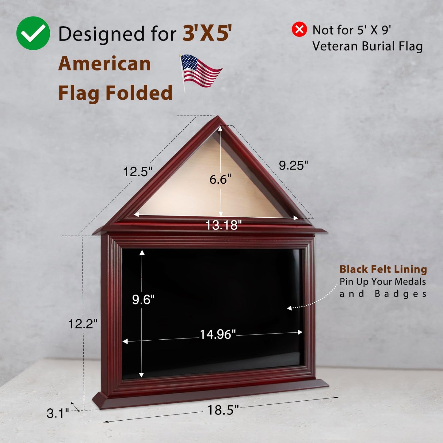 Mahogany Solid Wood Flag Certificate Display Case Box mysite
