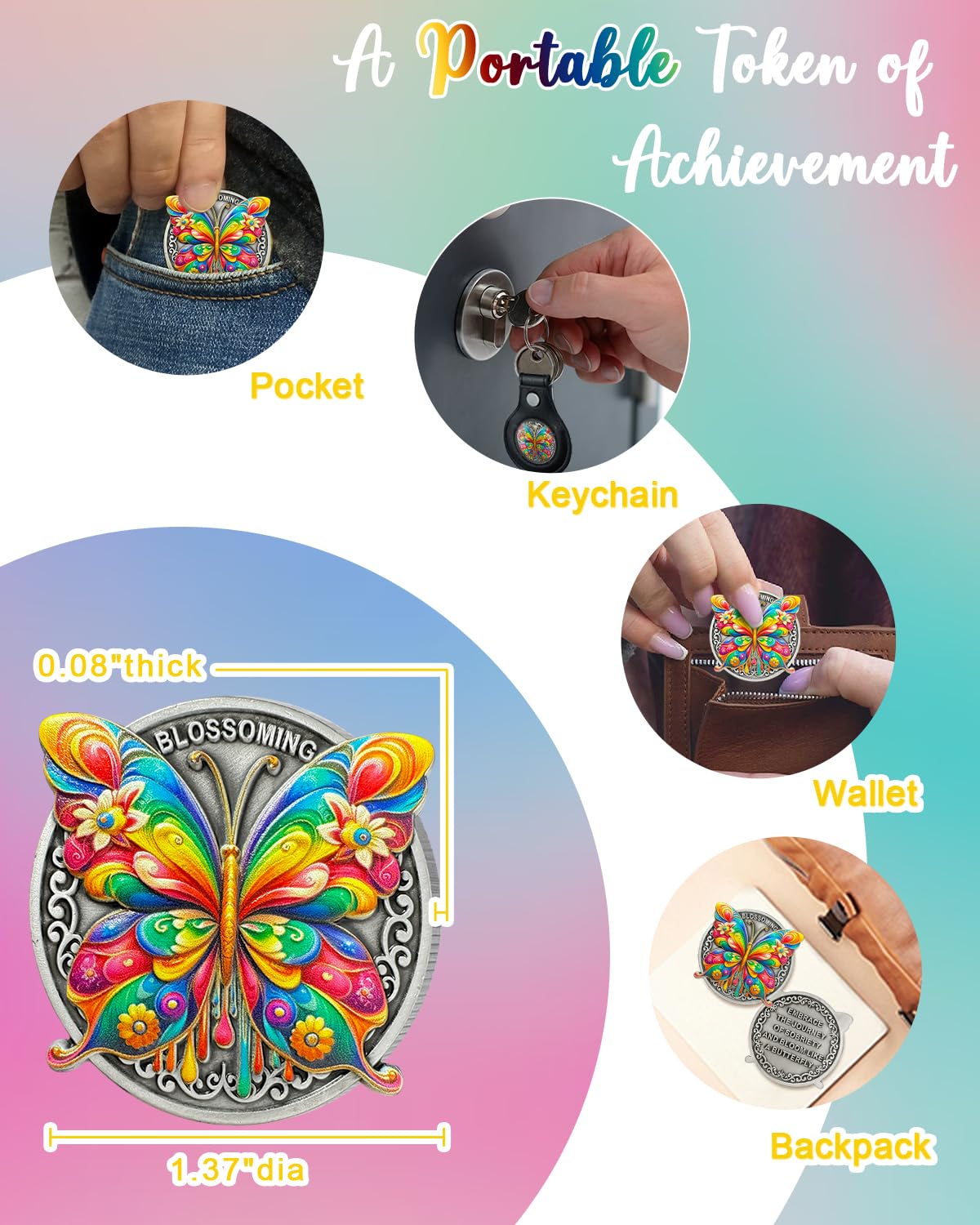 Colorful Butterfly Sobriety Coin mysite