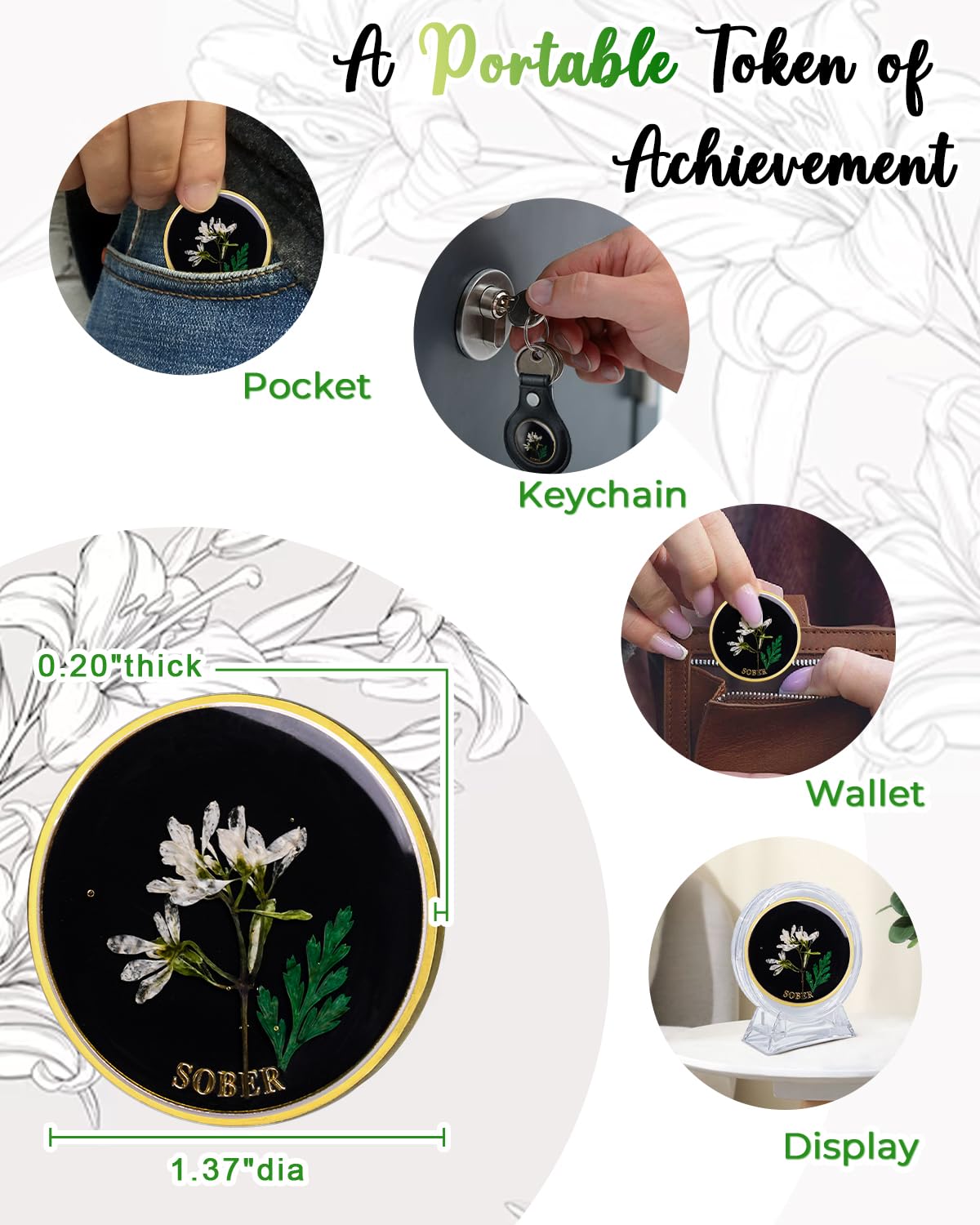 Real Dried Pressed Flowers Handmade Snowdrop Resin Sobriety Coin mysite