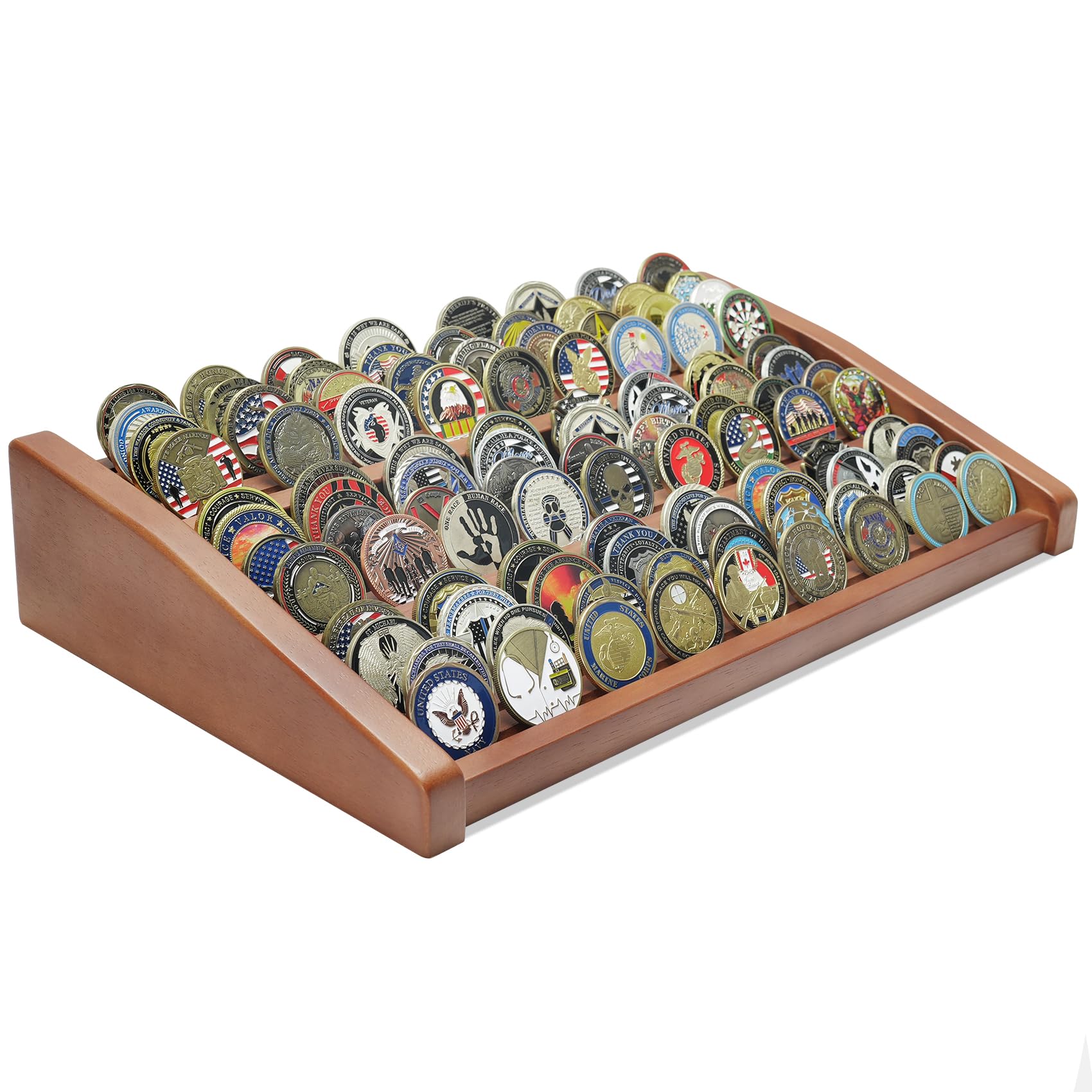 12 Rows Solid Wood  Coin Display Stand Holds 90-100 Coins mysite