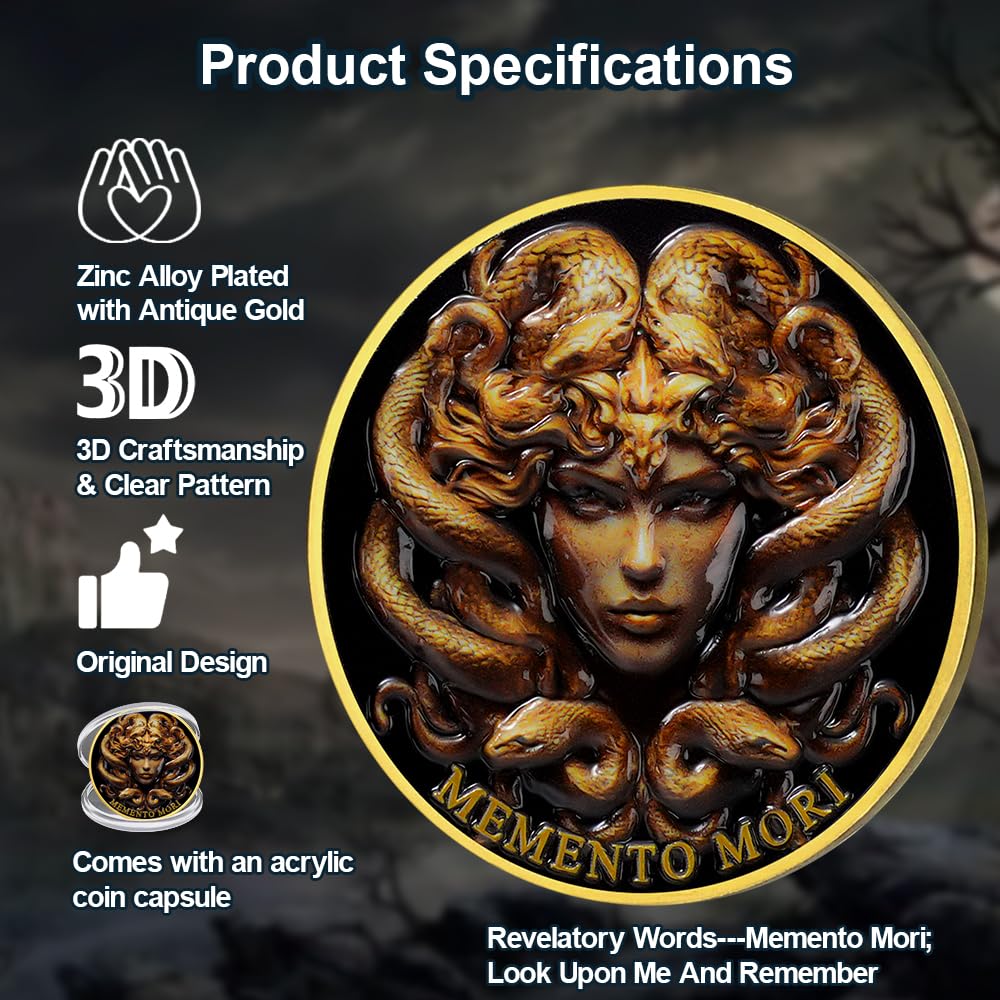 Medusa  Look Upon Me and Remember Memento Mori Skull Challenge Coin mysite