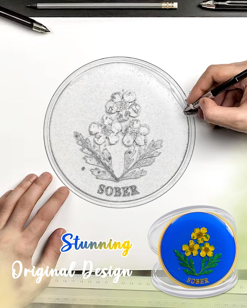 Handmade Daffodil Resin Sobriety Coin mysite