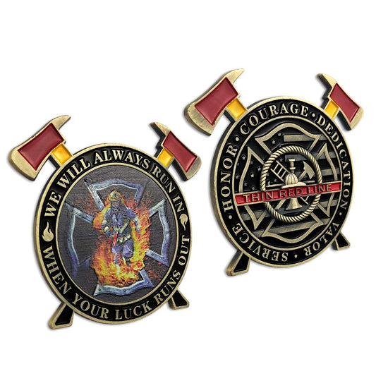 Thin Red Line Maltese Cross Firefighting Axes Rescue Fireman Coin mysite