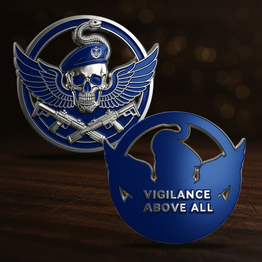Wings of Vigilance Thin Blue Line Skull Police Challenge Coin mysite