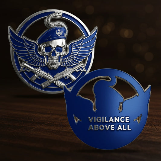 Wings of Vigilance Thin Blue Line Skull Police Challenge Coin mysite