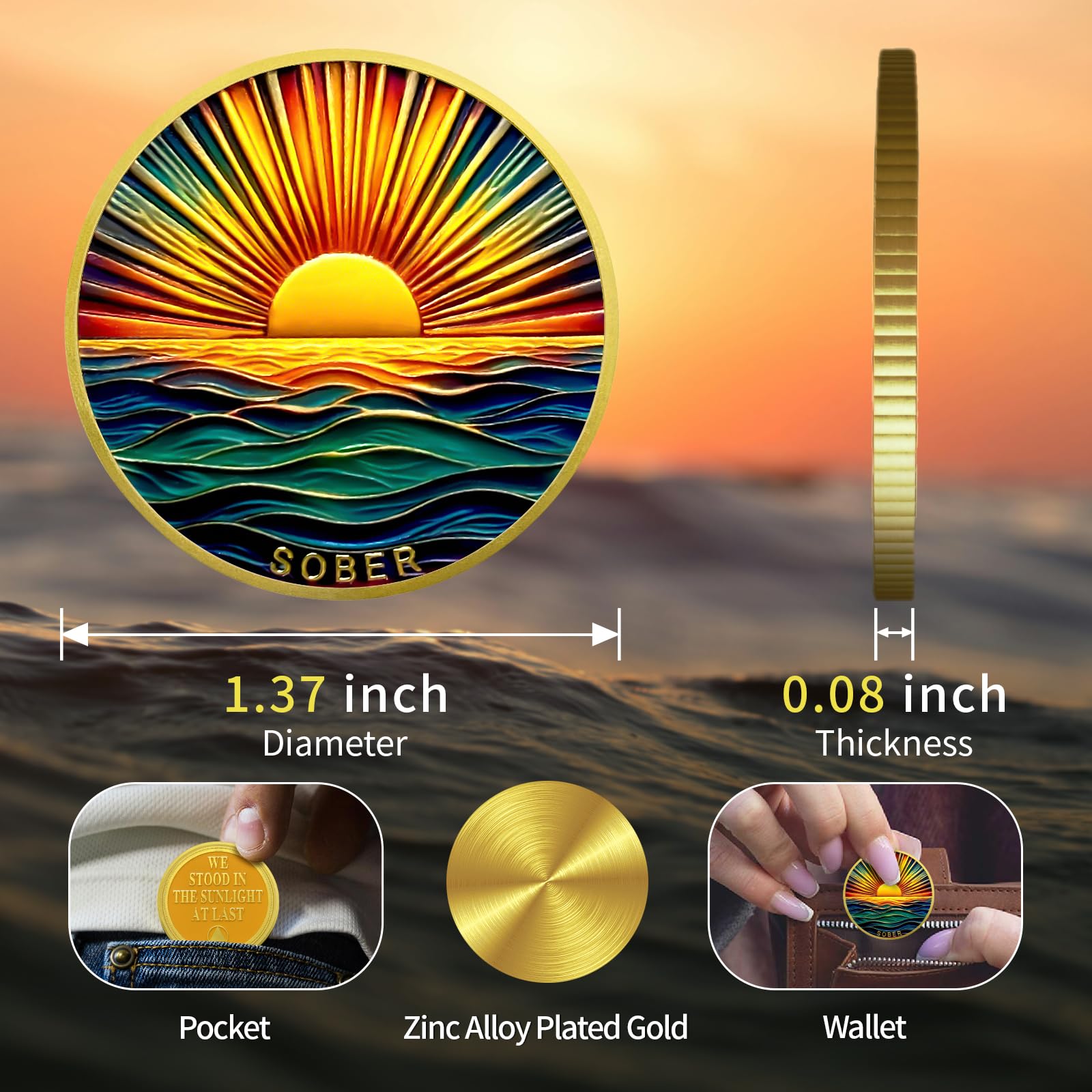 Colourful Sea Gold Sunrise Sobriety Coin mysite