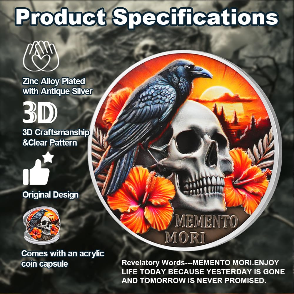 EDC Stoic Reminder Token Sunset & Floral Backgroind Inspiring Life & Death Stoicism Memento Mori Skull Challenge Coins mysite