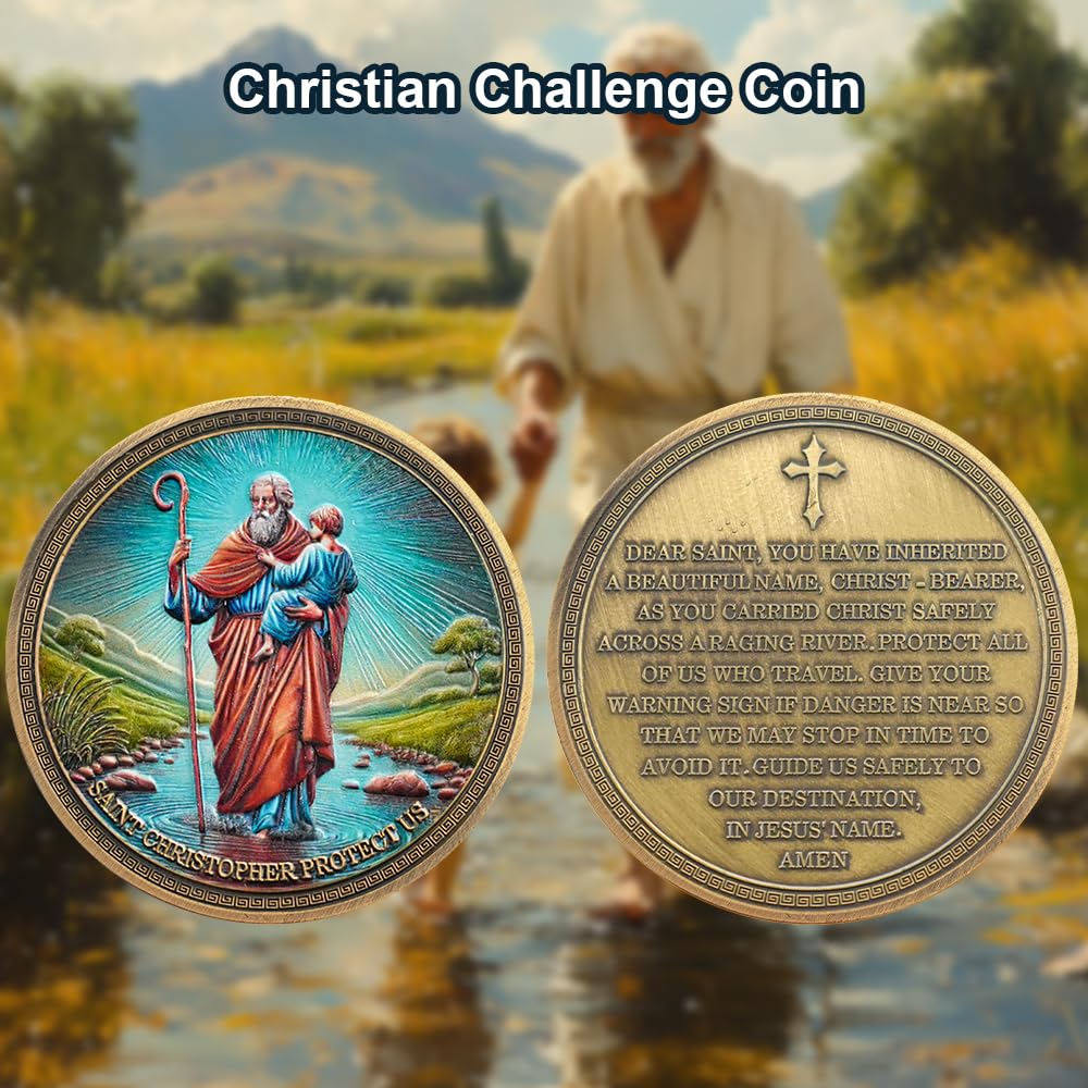 Saint Christopher Christian Challenge Coin with Prayer for Protection mysite
