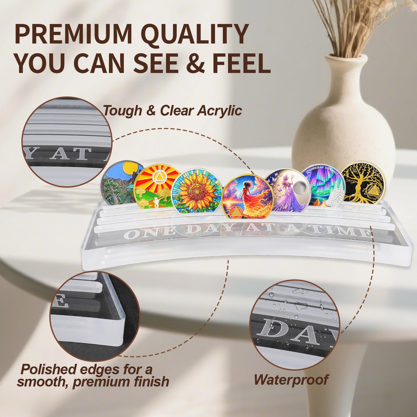 One Day at A Time Sobriety Coin Holder Display Case Holds 20 Sober Recovery Chip mysite