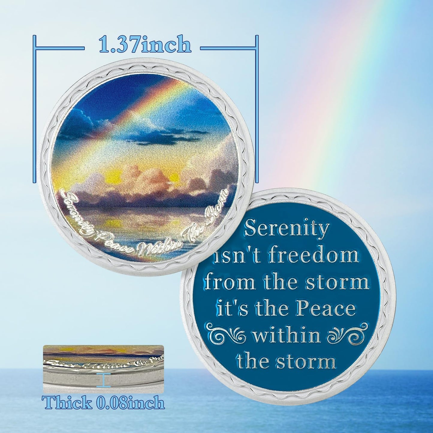 Rainbow Ocean Sobriety Coin with Inspirational Quote mysite