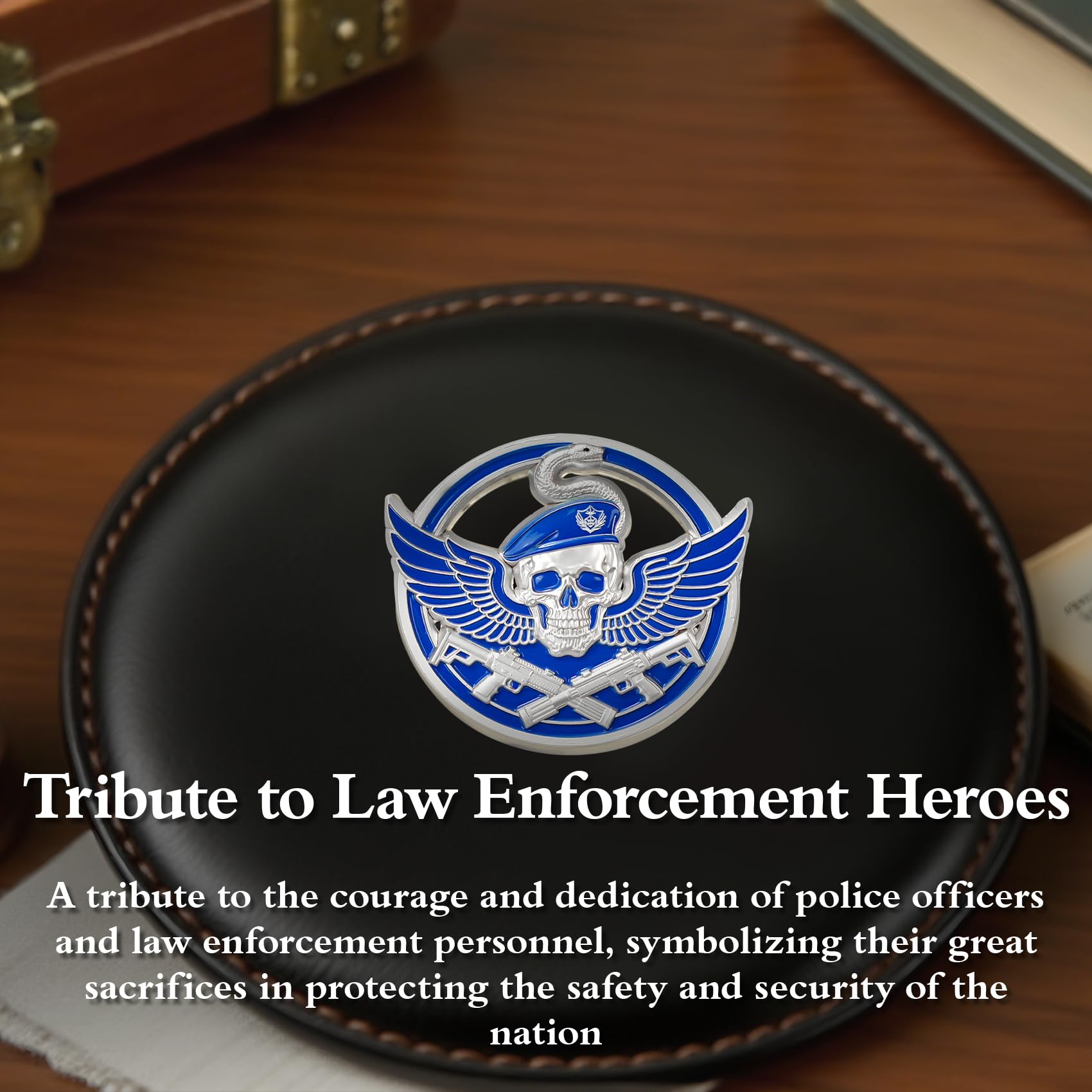 Wings of Vigilance Thin Blue Line Skull Police Challenge Coin mysite