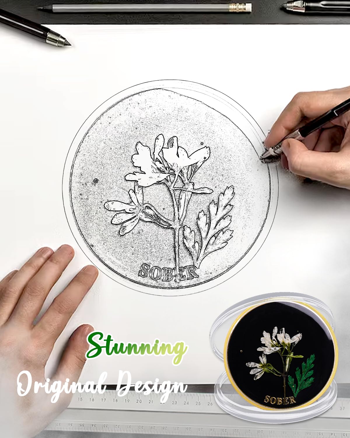Real Dried Pressed Flowers Handmade Snowdrop Resin Sobriety Coin mysite