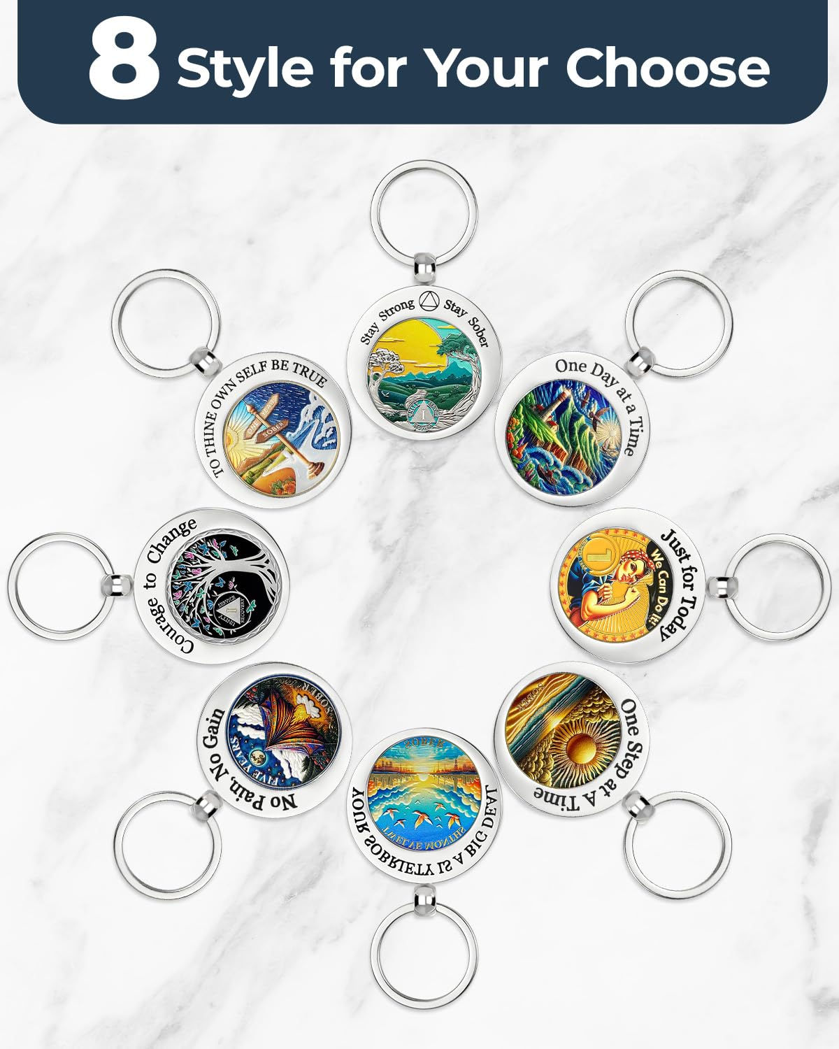 Stay Strong Stay Sober Stainless Coin Holder Keychain mysite
