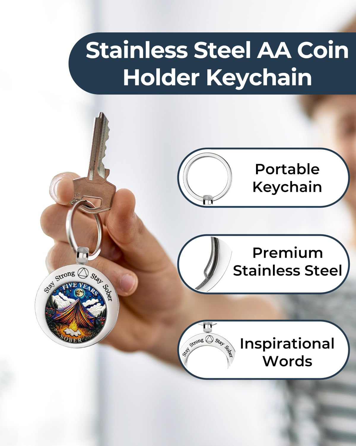 Stay Strong Stay Sober Stainless Coin Holder Keychain mysite