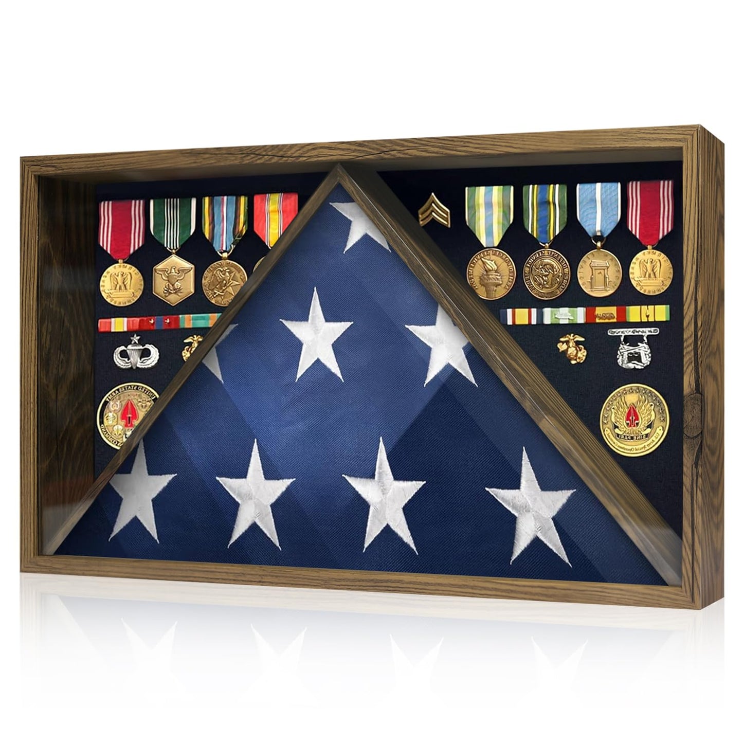 Military Burial Flag Box with HD Tempered Glass and Removable Dividers mysite