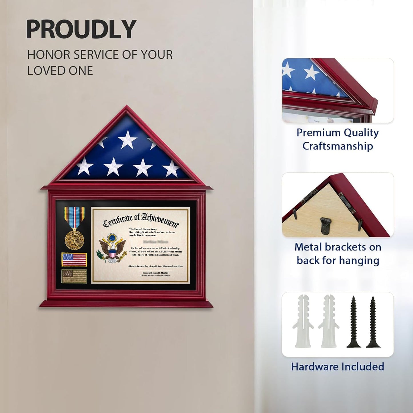 Mahogany Solid Wood Flag Certificate Display Case Box mysite